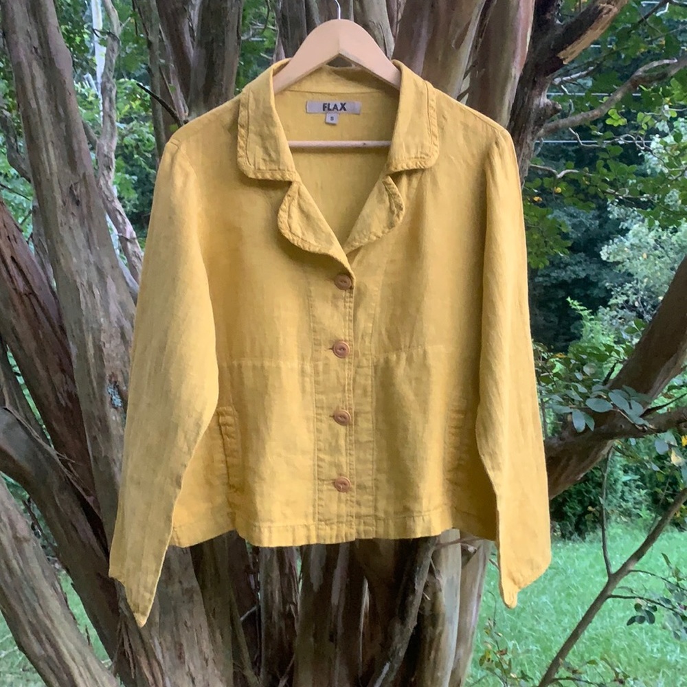 FLAX Linen Boxy Button Down Jacket in Goldenrod